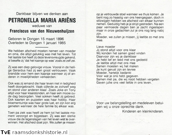 Petronella  Maria Ariëns Franciscus van den Nieuwenhuijzen
