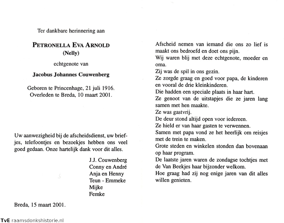 Petronella Eva Arnold- Jacobus Johannes Couwenberg