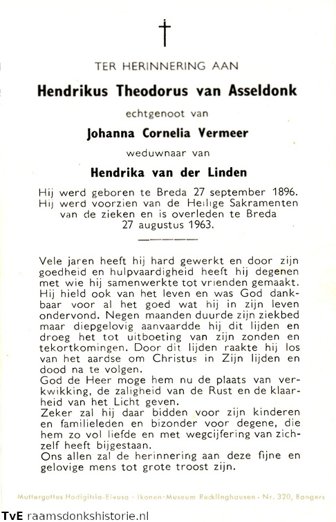 Hendrikus Theodorus van Asseldonk Johanna Cornelia Vermeer Hendrika van der Linden