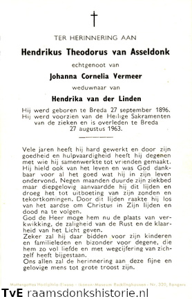 Hendrikus Theodorus van Asseldonk Johanna Cornelia Vermeer Hendrika van der Linden