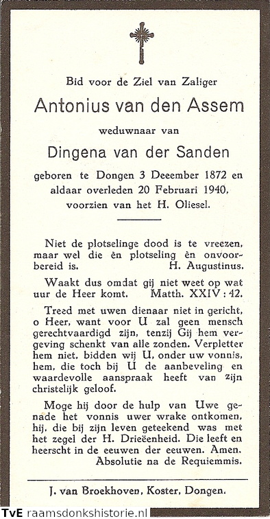 van den, Antonius van den Assem- Dingena van der Sanden