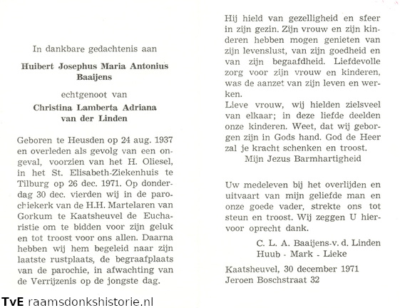 Huibert Josephus Maria Antonius Baaijens Christina Lamberta Adriana van der Linden