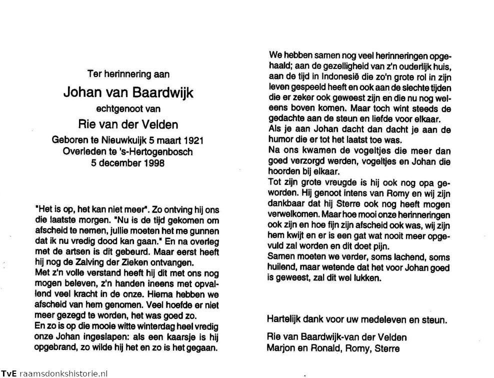 Johan van Baardwijk Rie van der Velden