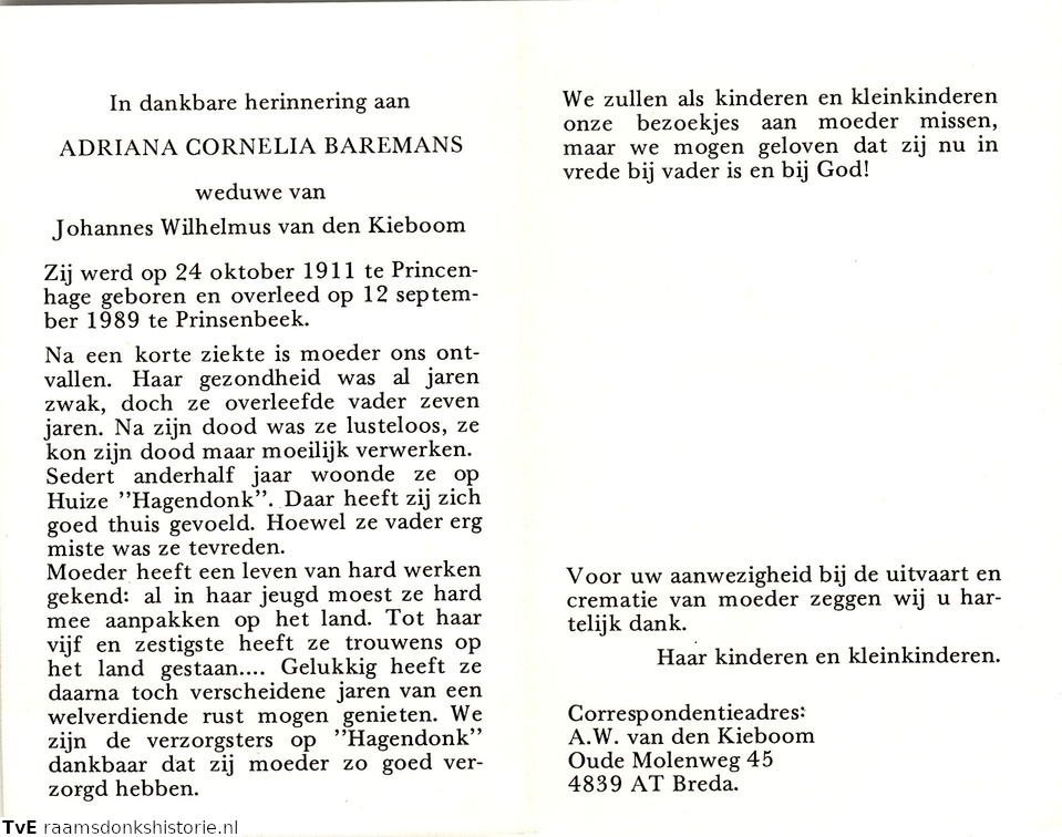 Adriana Cornelia Baremans Johannes Wilhelmus van den Kieboom