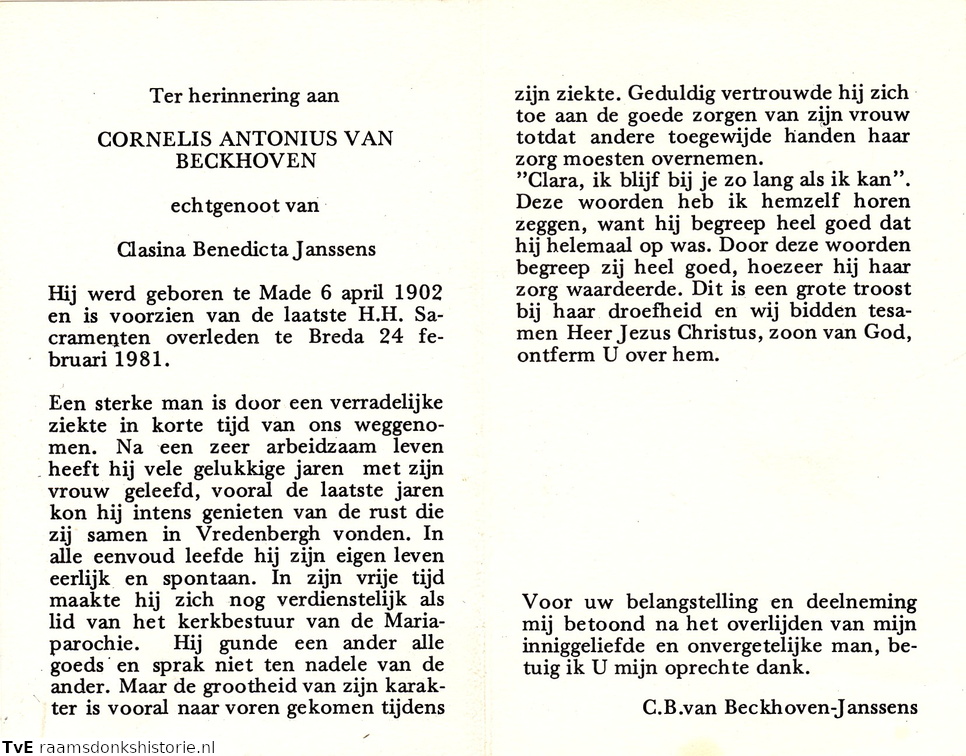 Cornelius Antonius van Beckhoven Clasina Benedicta Janssens