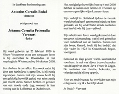 Antonius Cornelis Bedaf Johanna Cornelia Petronella Vervaart