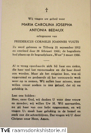 Maria Carolina Josepha Antonia Bedaux Fredericus Cornelis Joannes Vugts