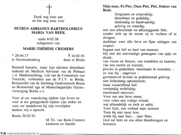 Petrus Adrianus Bartholomeus Maria van Beek Marie-Thérèse Cremers