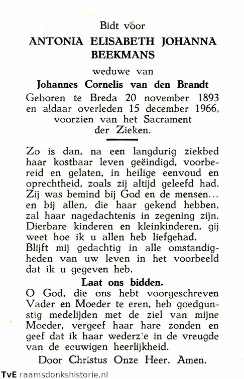 Antonia Elisabeth Johanna Beekmans Johannes Cornelis van den Brandt