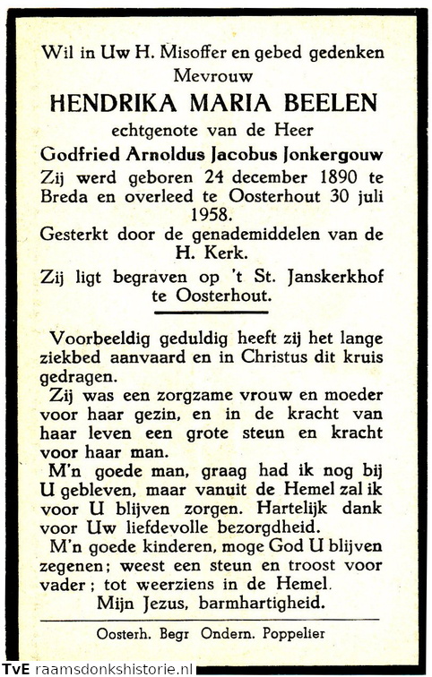 Hendrika Maria Beelen Godfried Arnoldus Jacobus Jonkergouw