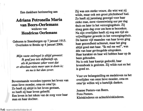 Adriana Petronella Maria van Beers Hendricus Oerlemans
