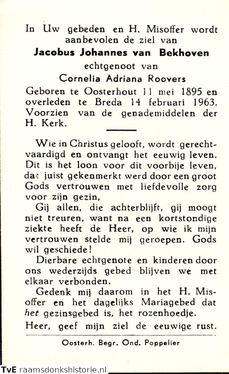 Jacobus Johannes van Bekhoven Cornelia Adriana Roovers