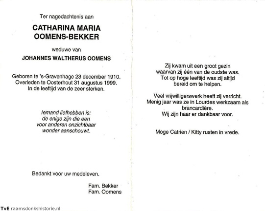 Catharina Maria Bekker Johannes Waltherus Oomens