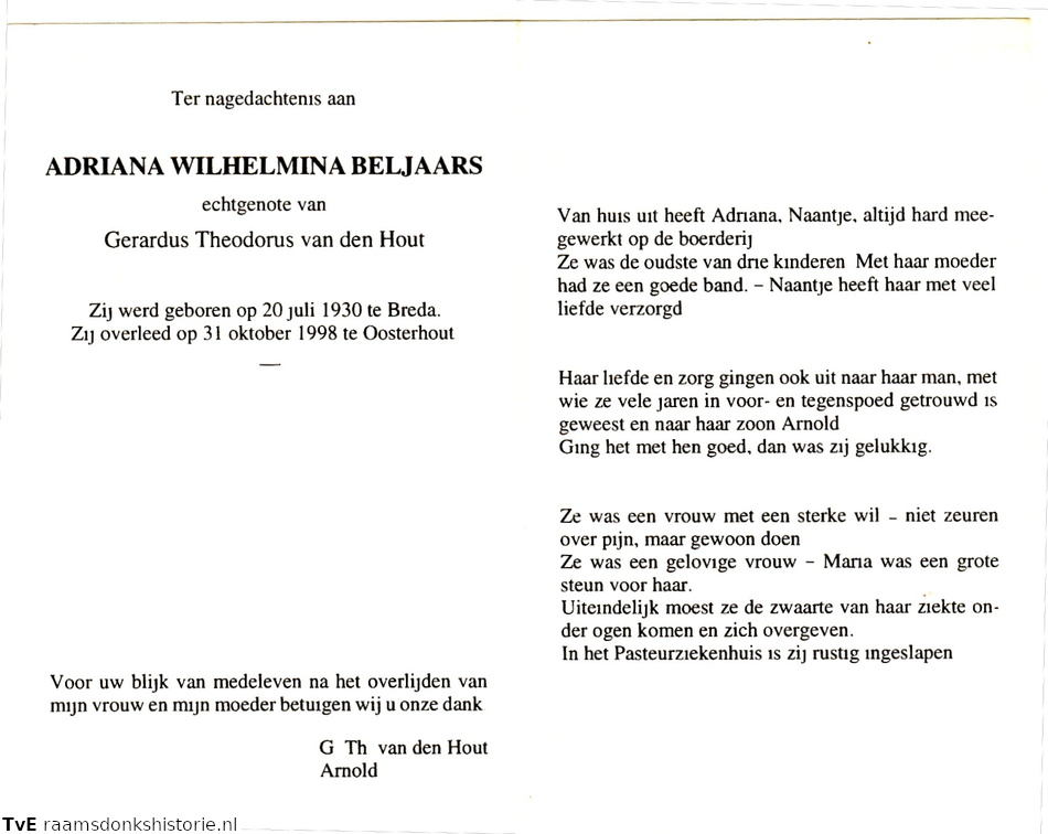 Adriana Wilhelmina Beljaars Gerardus Theodorus van den Hout