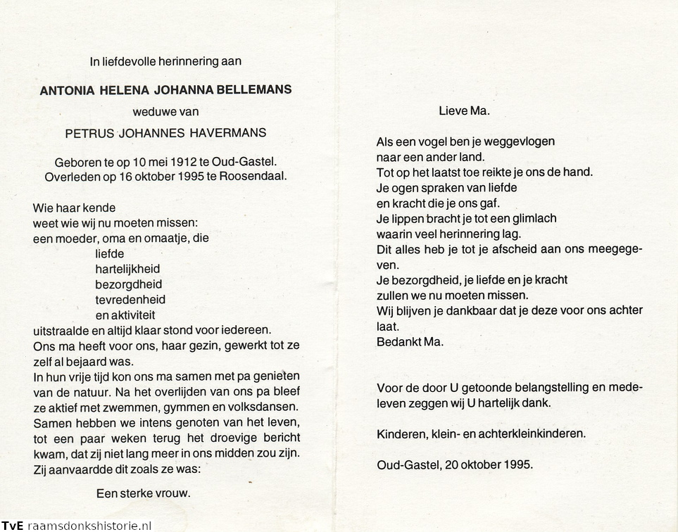 Antonia Helena Johanna Bellemans Petrus Johannes Havermans