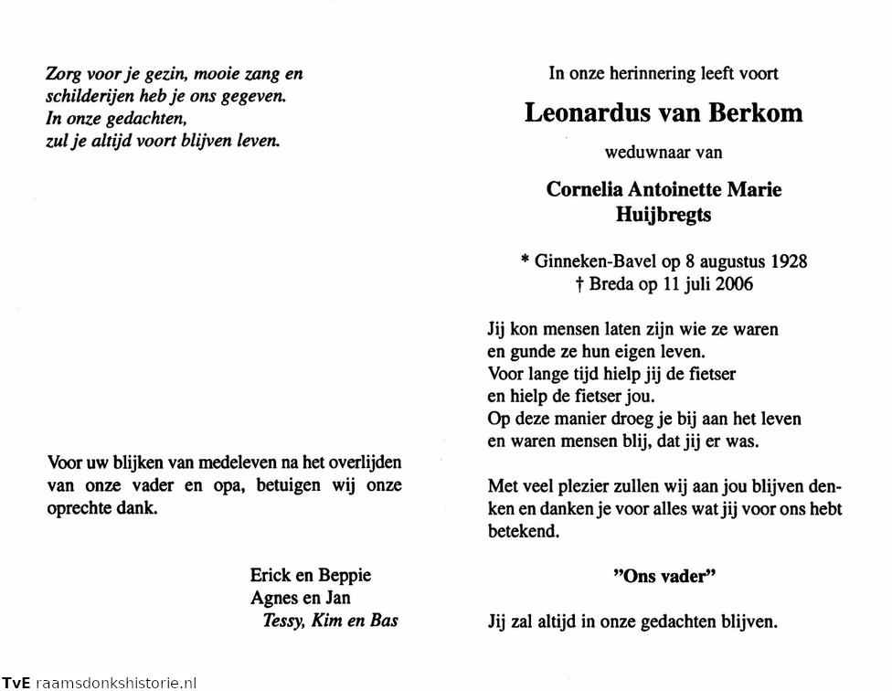 Leonardus van Berkom Cornelia Antoinetta Marie Huijbregts