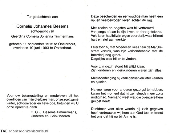 Cornelis Johannes Besems Geerdina Cornelia Johanna Timmermans