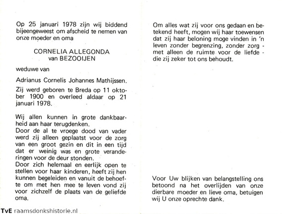 Cornelia Allegonda van Bezooijen Adrianus Cornelis Johannes Mathijssen