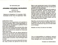 Johanna Catharina van Blerck Willem van Oerle