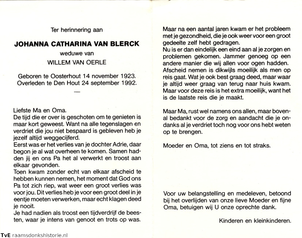 Johanna Catharina van Blerck Willem van Oerle