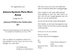 Johanna Apolonia Maria Blom Johannes Willebrordus Stadhouders
