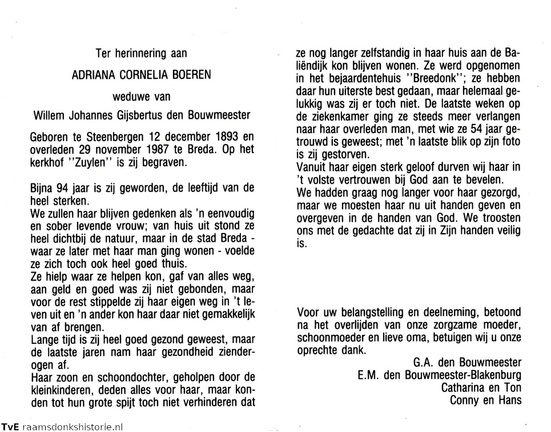 Adriana Cornelia Boeren Willem Johannes Gijsbertus den Bouwmeester
