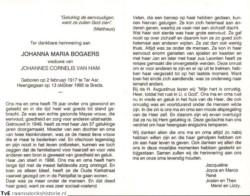 Johanna Maria Bogaers Johannes Cornelis van Ham