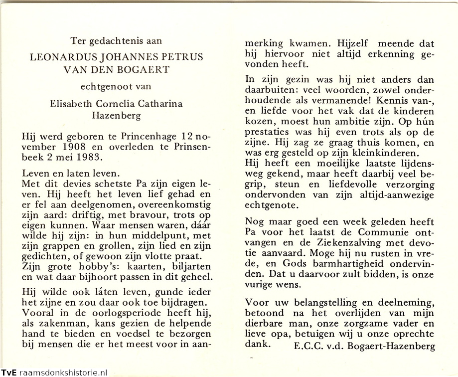 Bogaert van den, Leonardus Johannes Petrus Elisabeth Cornelia Catharina Hazenberg
