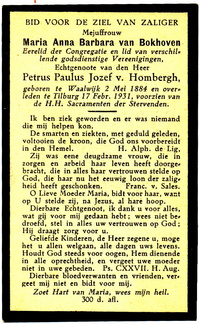 Maria Anna Barbara van Bokhoven Petrus Paulus Jozef van Hombergh