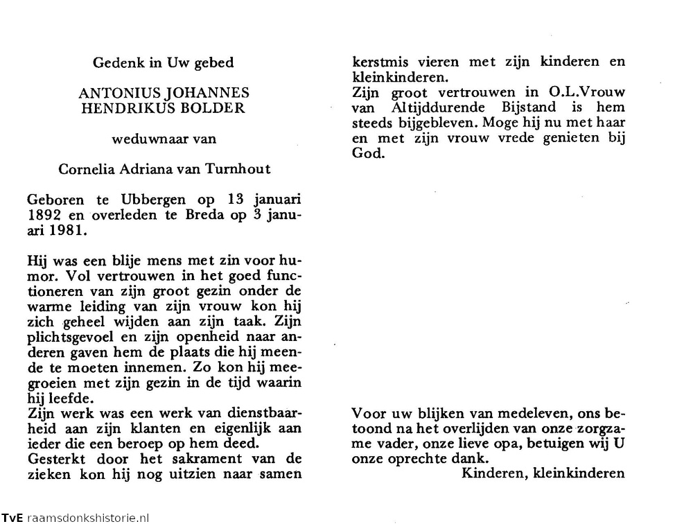 Antonius Johannes Hendrikus Bolder Cornelia Adriana van Turnhout