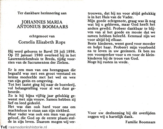 Johannes Maria Antonius Boomaars Cornelia Elisabeth Rops