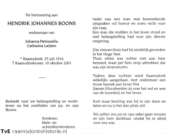 Hendrik Johannes Boons Johanna Petronella Catharina Leijten