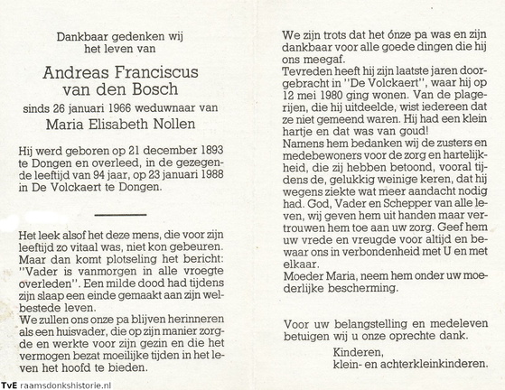 Andreas Franciscus van den Bosch Maria Elisabeth Nollen