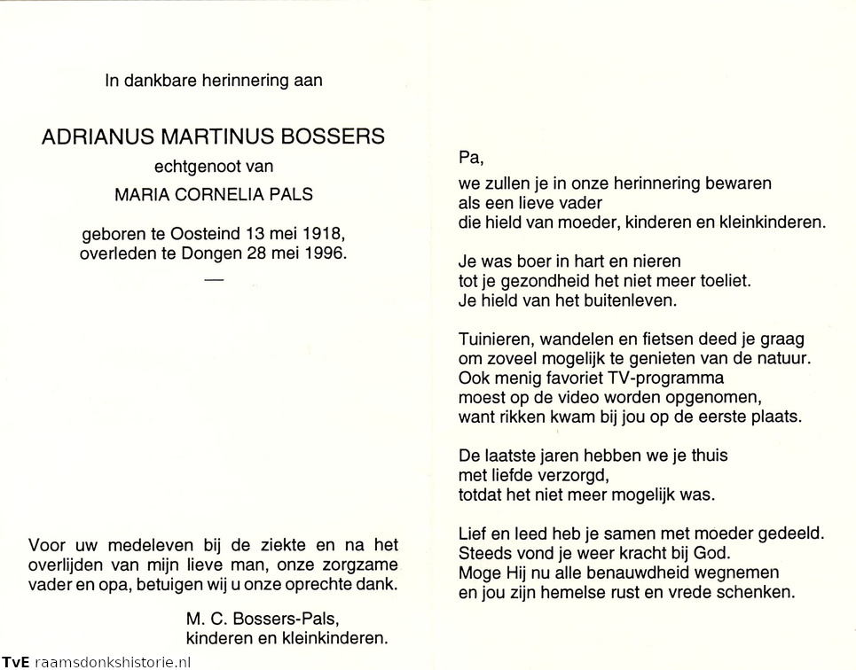 Adrianus Martinus Bossers Maria Cornelia Pals
