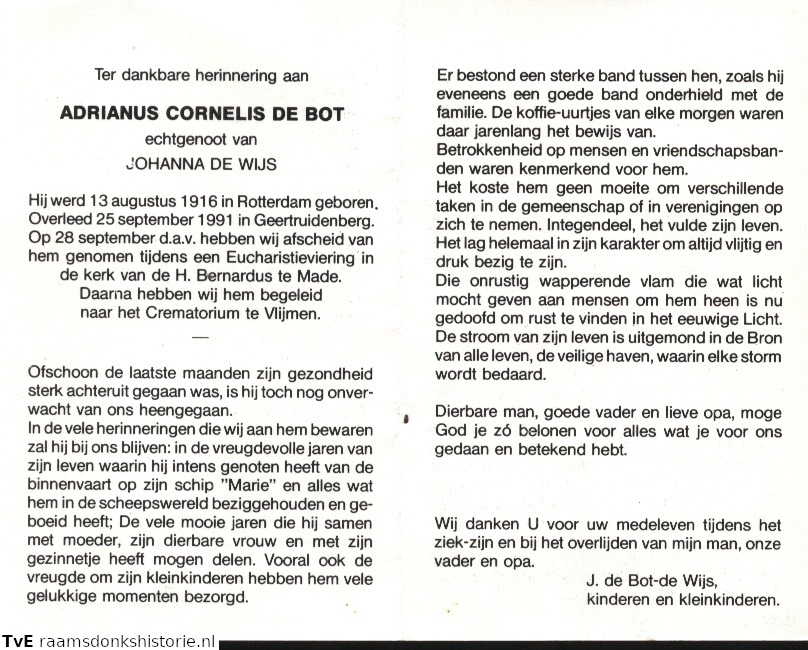 Adrianus Cornelis de Bot Johanna de Wijs