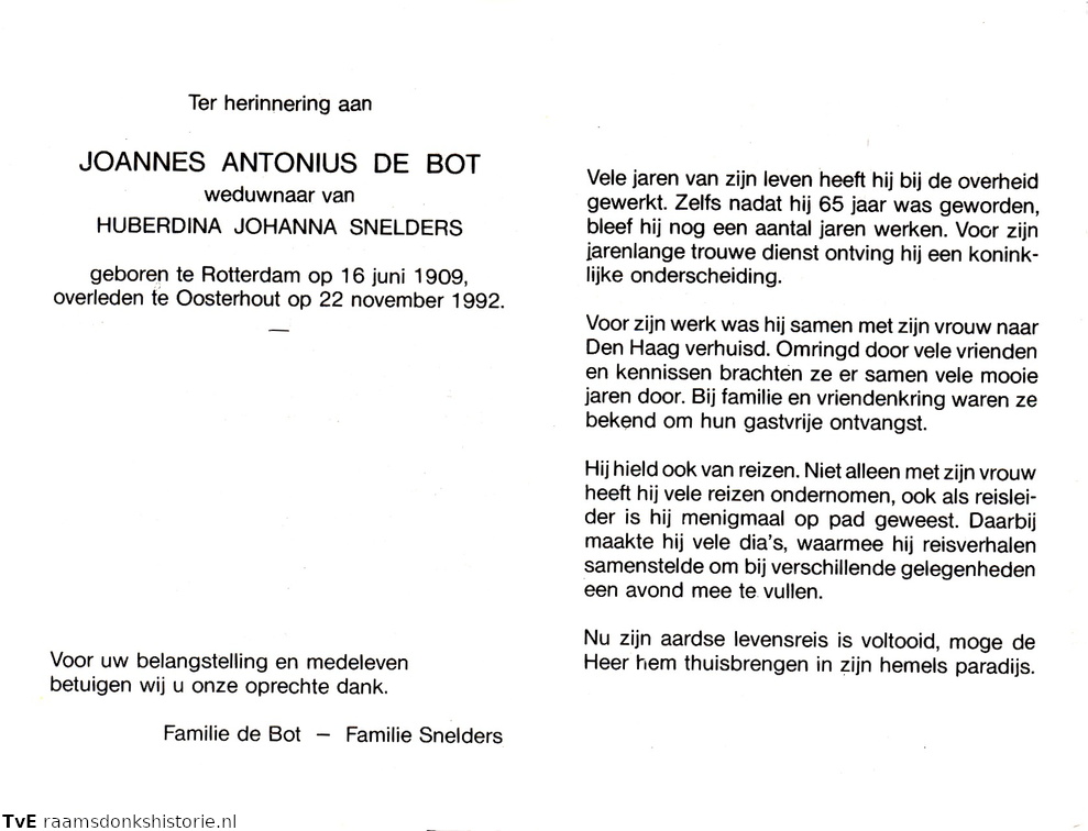 Joannes Antonius de Bot Huberdina Johanna Snelders