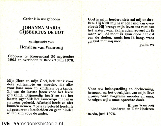 Johanna Maria Gijsbertus de Bot Henricus van Wanrooij