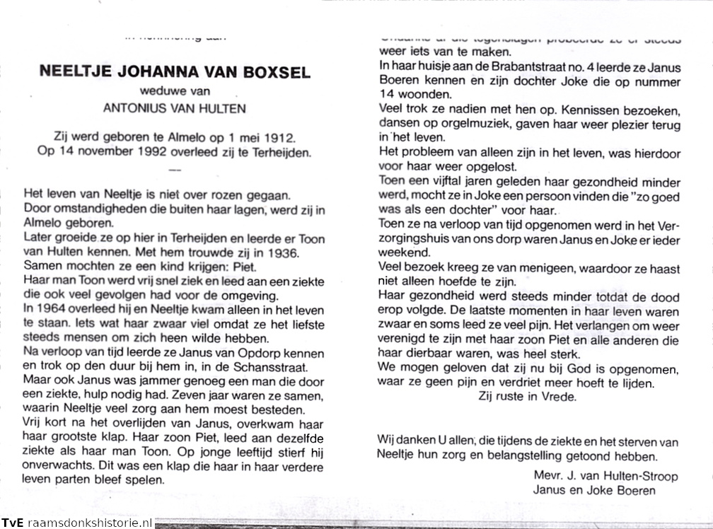 Neeltje Johanna van Boxsel Antonius van Hulten