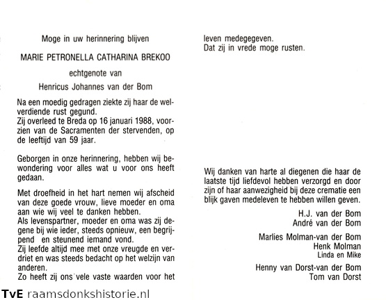 Marie Petronella Catharina Brekoo Henricus Johannes van der Bom