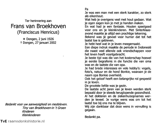 Franciscus Henricus van Broekhoven Tiny in t Groen
