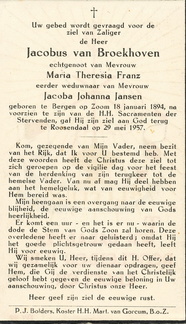 Jacobus van Broekhoven Maria Theresia Franz  Jacoba Johanna Jansen