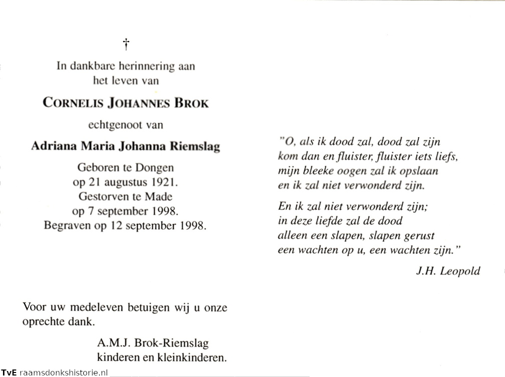 Cornelis Johannes Brok Adriana Maria Johanna Riemslag