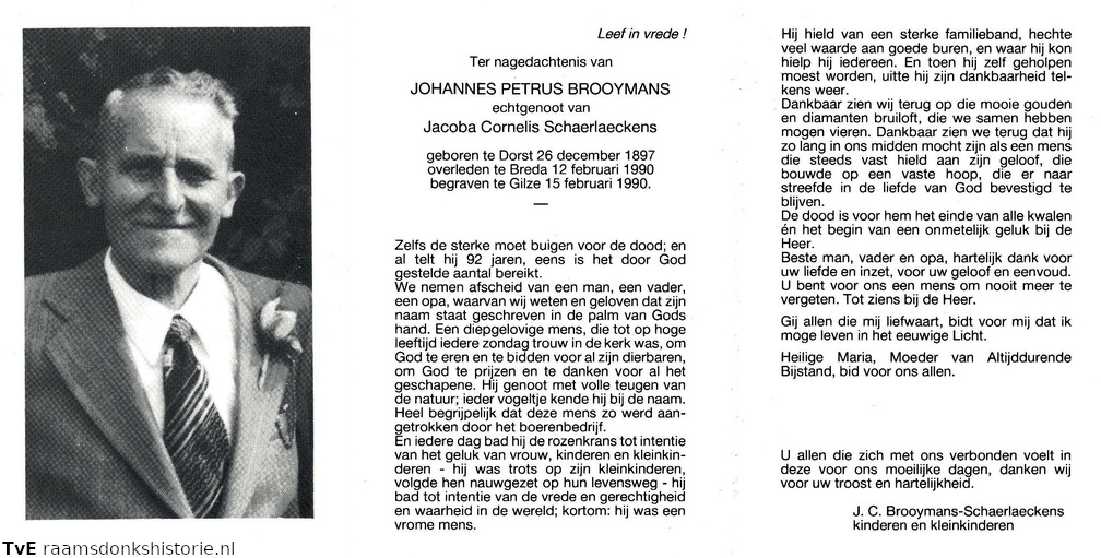 Johannes Petrus Brooymans Jacoba Cornelis Schaerlaeckens