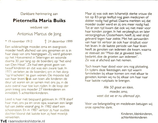 Pieternella Maria Buiks Antonius Marcus de Jong