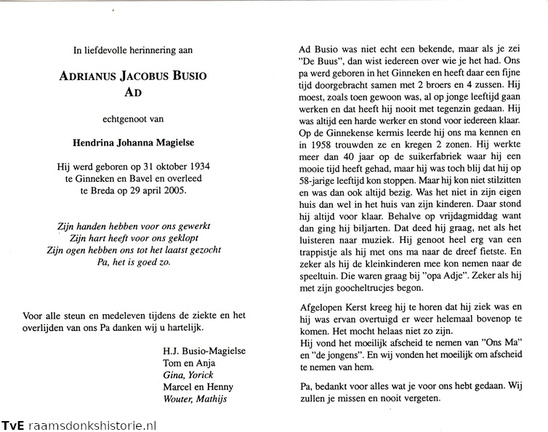 Adrianus Jacobus Busio Hendrina Johanna Magielse