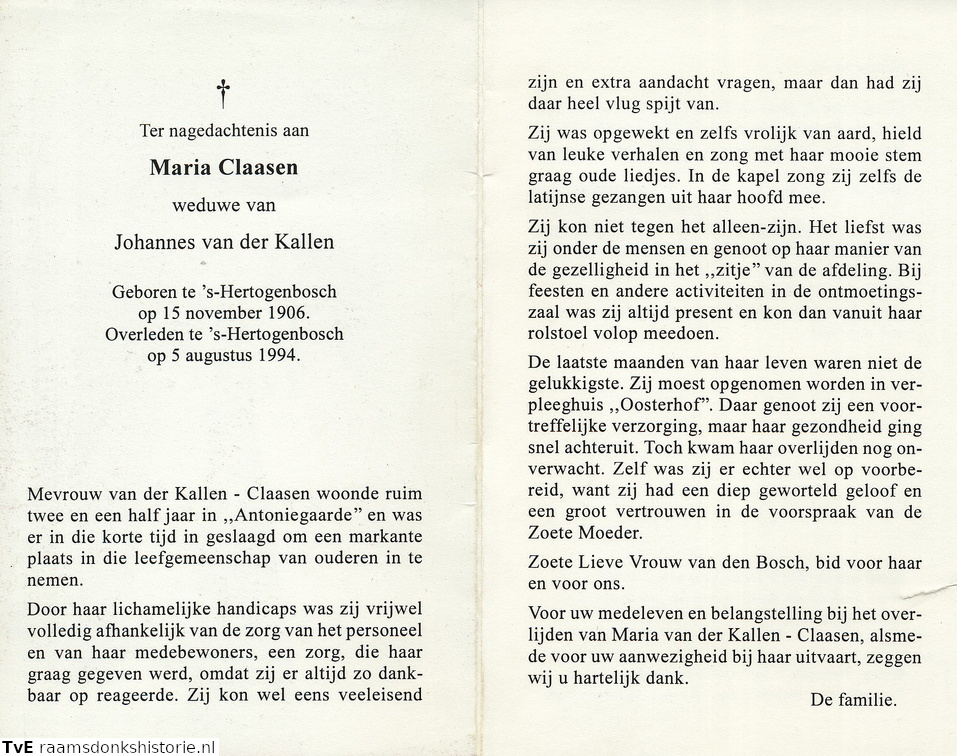 Maria Claasen Johannes van der Kallen