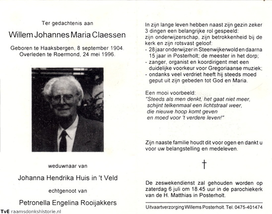Willem Johannes Maria Claessen Petronella Rooijakkers Johanna Hendrika Huis in t Veld