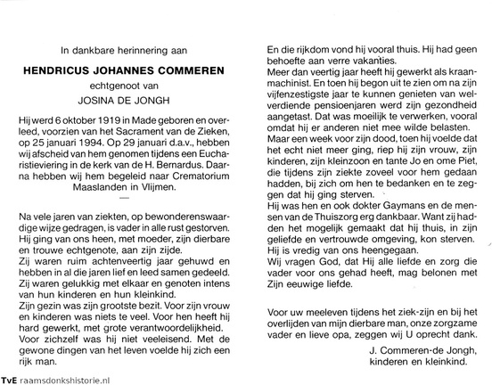 Hendricus Johannes Commeren Josina de Jongh