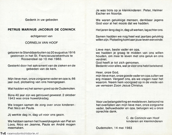 Petrus Marinus Jacobus de Coninck Cornelia van Hoof