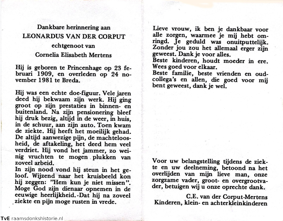 Leonardus van der Corput Cornelia Elisabeth Mertens
